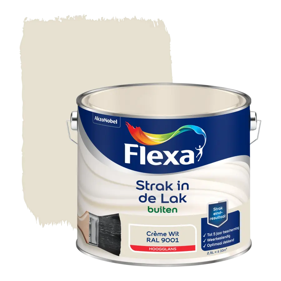 Flexa Strak in de Lak buitenlak hoogglans RAL 9001 crèmewit 2,5 liter