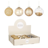 Glasfiguur kerstbal goud glitter divers assorti