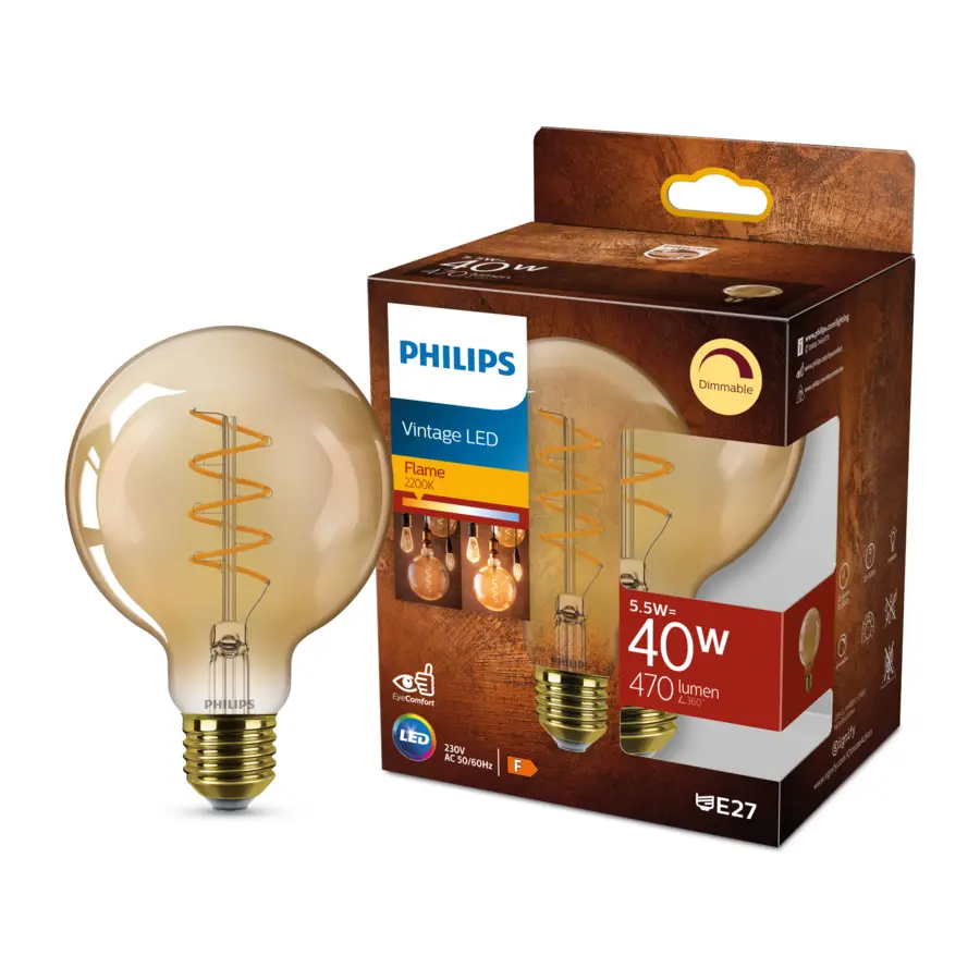 Philips LED globe E27 40 watt 2200K Amber dimbaar