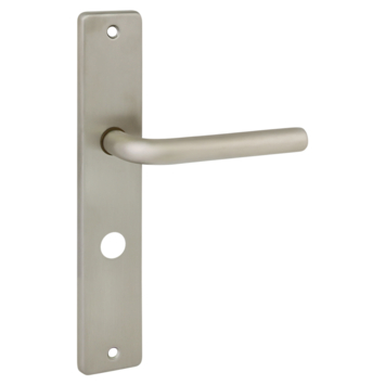 Gamma deurkruk set Lissabon recht schild vrij-bezet sluiting 63/8 mm RVS look messing