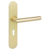 Gamma deurkruk set Kopenhagen ovaal schild sleutelgat 56 mm messing mat aluminium