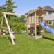 Speeltoestel Jungle Gym Cottage douglas met glijbaan blauw en 2-schommel module