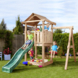 Speeltoestel Jungle Gym House douglas met glijbaan donker groen en 1-schommel module