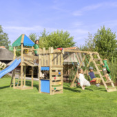 Speeltoestel Jungle Gym Explorer grenen geïmpregneerd met glijbaan blauw en 2-klimrek module