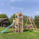 Speeltoestel Jungle Gym Teepee douglas met glijbaan donker groen en 1-klimrek module