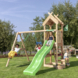 Speeltoestel Jungle Gym Totem douglas met glijbaan groen en 2-schommel module