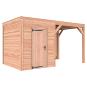Tuinhuis met overkapping Douglas hout Zweeds rabat onbehandeld 445 x 255 cm