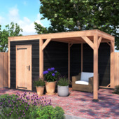 Tuinhuis met overkapping Douglas hout Zweeds rabat onbehandeld zwart 445 x 255 cm