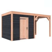 Tuinhuis met overkapping Douglas hout Zweeds rabat onbehandeld zwart 495 x 255 cm