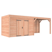 Tuinhuis met overkapping Douglas hout Zweeds rabat onbehandeld 695 x 255 cm