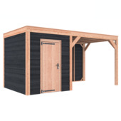 Tuinhuis met overkapping Douglas hout Zweeds rabat onbehandeld zwart 495 x 255 cm