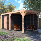 Tuinhuis met overkapping Douglas hout Zweeds rabat onbehandeld zwart 595 x 255 cm