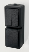 Handson opbouw combinatie stopcontact/serie schakelaar spatwaterdicht zwart