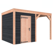 Tuinhuis met overkapping Douglas hout Zweeds rabat onbehandeld zwart 395 x 255 cm