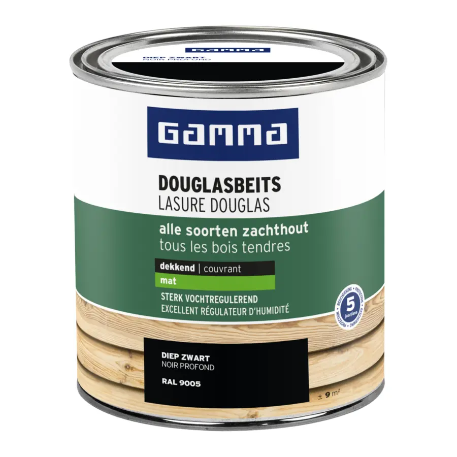 GAMMA douglas beits mat dekkend RAL 9005 diep zwart 750 ml