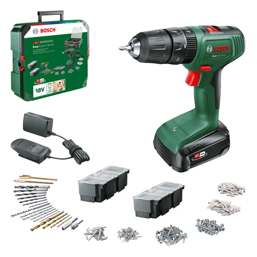 Bosch 18V klopboor EasyImpact incl. 1.5Ah accu+lader en 241-delige accessoireset