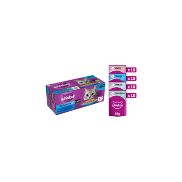 Whiskas Kattenvoer Natvoer Volwassen 1 Vis-Selectie in Gelei 40x85g Portiezakjes Multipack