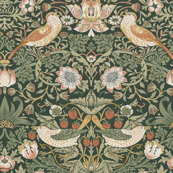 Vliesbehang William Morris at Home Strawberry Thief Rich Groen (dessin 124234)