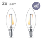 Philips LED kaars E14 40W 2 stuks filament helder niet dimbaar