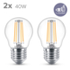 Philips LED kogel E27 40W 2 stuks filament helder niet dimbaar