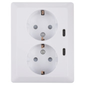 GAMMA Denali Dubbel Geaard Stopcontact met 2 USB-C Poorten Wit