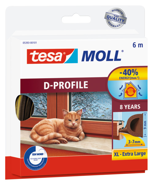 Tesa Tochtband D-profiel zelfklevend 8 jr wit 6m