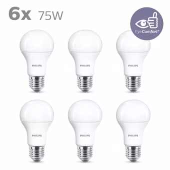 Philips LED peer E27 75W 6 stuks mat niet dimbaar