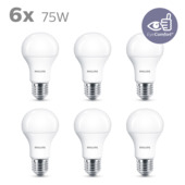 Philips LED peer E27 75W 6 stuks mat niet dimbaar