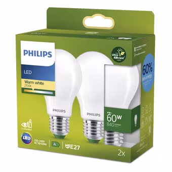 Philips greenlabel LED 60W E27 peer 2700k frosted duopack