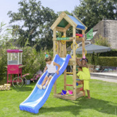 Speeltoestel Jungle Gym Patio met blauwe glijbaan van grenenhout