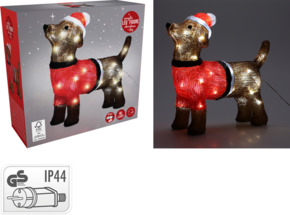 Kerstdecoratie kersthond acryl figuur met LED verliching 38 x 14,5 x 40,5 cm