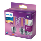 Philips LED kogel E27 40W 2 stuks filament helder niet dimbaar