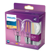 Philips LED peer E27 60W 2 stuks filament helder niet dimbaar