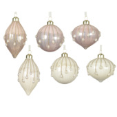 Decoris kerstbal glas gemengd wit roze Ø 8 cm per stuk