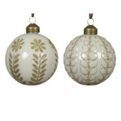 Decoris kerstbal glas gedecoreerd wolwit Ø 8 cm per stuk