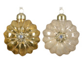 Decoris glasfiguur kersthanger bloem goud creme Ø 8 cm per stuk