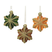 Decoris glasfiguur kersthanger ster gemengd oranje groen goud 8 cm per stuk