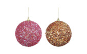 Kerstbal mix kunststof glitter fuchsia oranje Ø 10 cm per stuk
