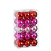 Kerstballen mix kunststof 30 stuks paars roze rood Ø 6 cm
