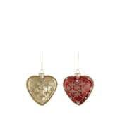 Kersthanger glas hart ornament rood goud per stuk