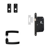 AXA binnendeurbeslag edge zwart met blokkruk op rechthoekige rozet en slot met zwarte voorplaat