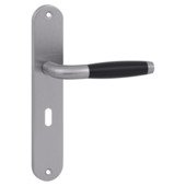 Gamma deurkruk set Donau ovaal schild sleutelgat 56 mm RVS look messing