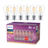 Philips LED peer E27 3,4W 6 stuks filament helder niet dimbaar