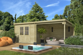 Tuinhuis met overkapping Olaf vurenhout geïmpregneerd 601 x 319 cm