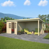 Tuinhuis met overkapping Sunniva vurenhout onbehandeld 590 x 304 cm