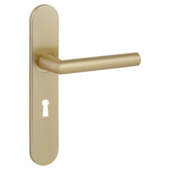 Gamma deurkruk set Kopenhagen ovaal schild sleutelgat 56 mm messing mat aluminium