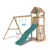 Speeltoestel Jungle Gym Cocoon douglas met glijbaan donker groen en 2-schommel module