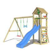 Speeltoestel Jungle Gym Cocoon grenen geïmpregneerd met glijbaan blauw en 2-schommel module