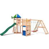 Speeltoestel Jungle Gym Explorer douglas met glijbaan donker groen en 2-klimrek module