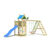 Speeltoestel Jungle Gym Nomad grenen geïmpregneerd met glijbaan blauw en 2-klimrek module